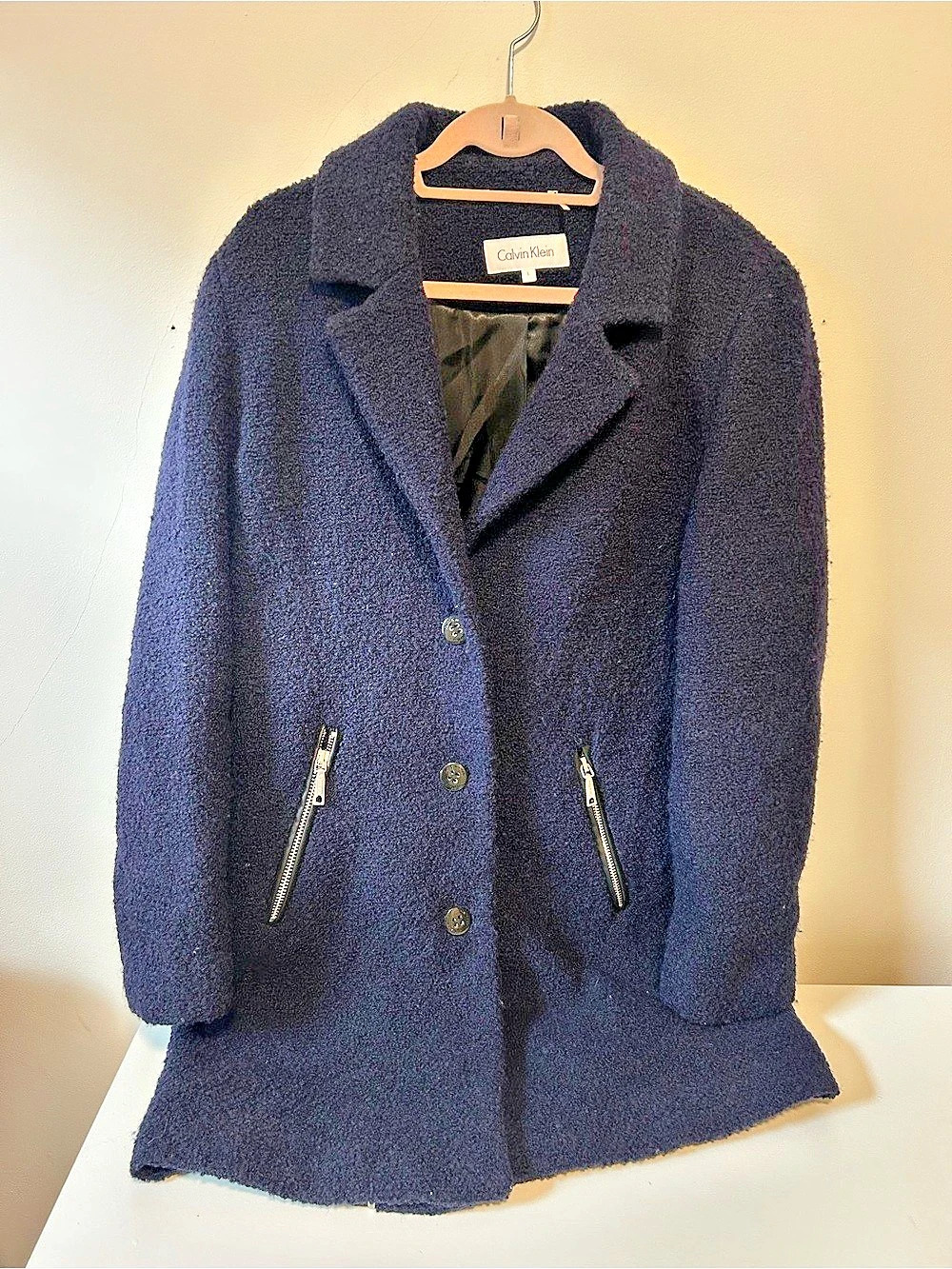 Calvin Klein Wool Pea Coat in Blue Size Large
